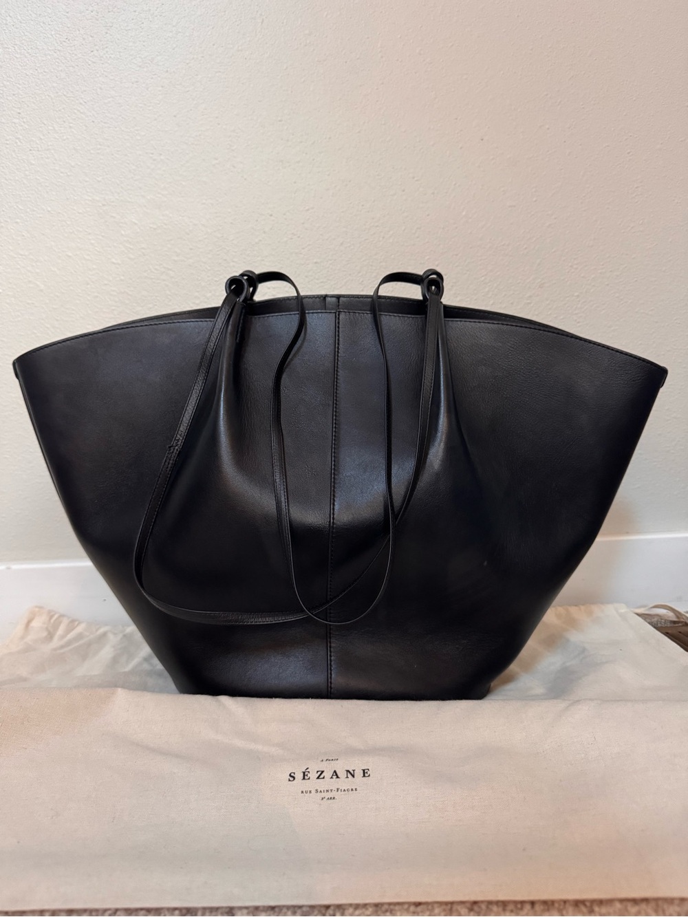 Sézane Black Leather Tote